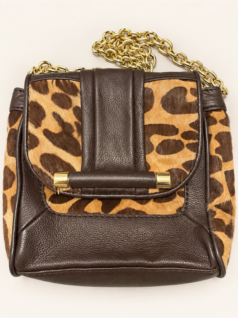 Hype Leopard Print and Brown Leather Crossbody with Gold Chain